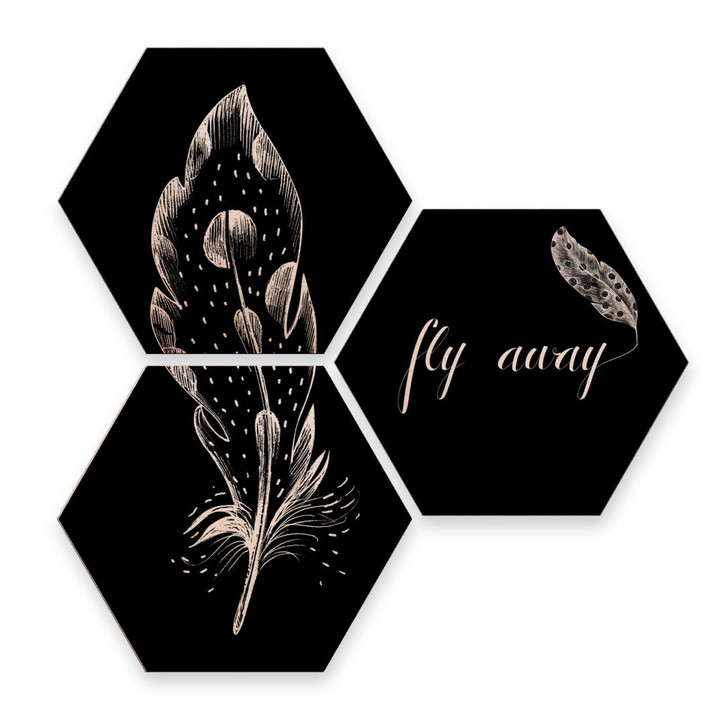 Hexagon - Alu-Dibond-Kupfereffekt - Kvilis - Fly away - Feder (3er Set) - WA245124