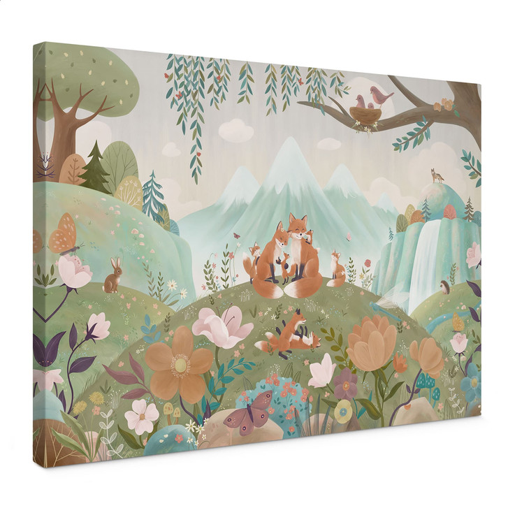 Leinwandbild Fuchs Familie auf der Blumenwiese - Oliver Robins - WA514729