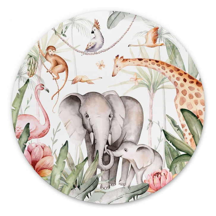 Wandbild Afrikanische Tiere im Regenwald - Kvilis - Alu-Dibond - Rund - WA422915