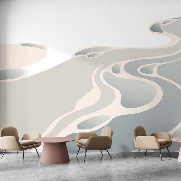 Abstrakte Fototapete mit fliessenden Linien in Creme und Grau - Vliestapete - WA386051