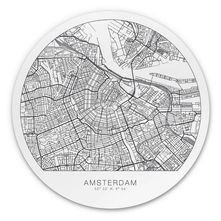 Alu-Dibond Stadtplan Amsterdam - Rund - WA340361