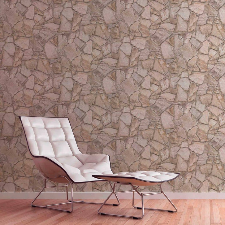 Steintapete Beige Braun - 3D Steinoptik Tapete - Vliestapete Schlafzimmer Flur - WA506484