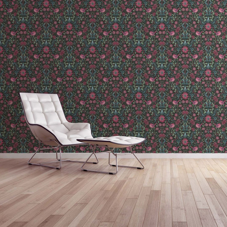 Tapete Floral schwarz pink - Vliestapete Landhaus A.S. Création - matt leicht strukturiert - WA396334