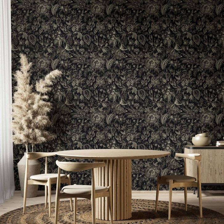 Vliestapete Blumen, Blätter Floral Natur matt in Schwarz - WA473003