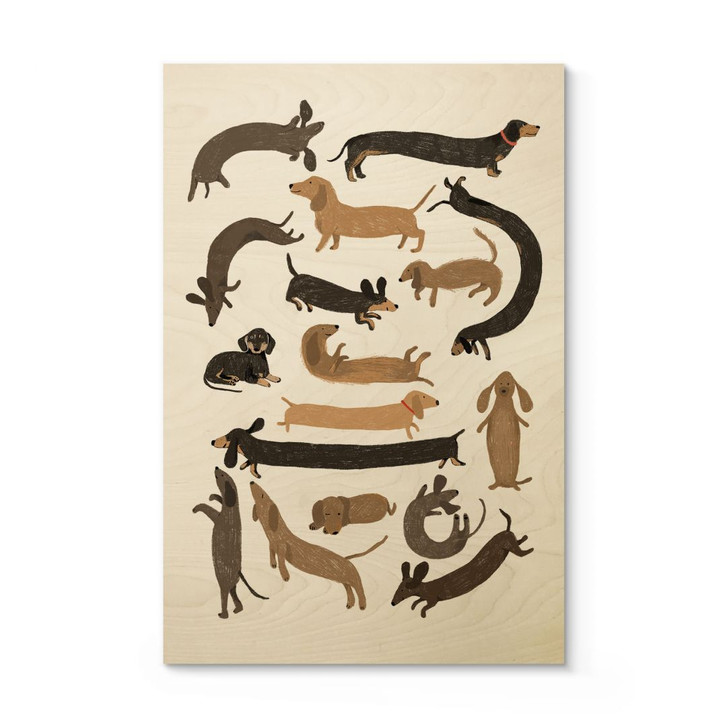 Holzbild Verspielte Dackel - Hunde Illustration - Melin - WA495569