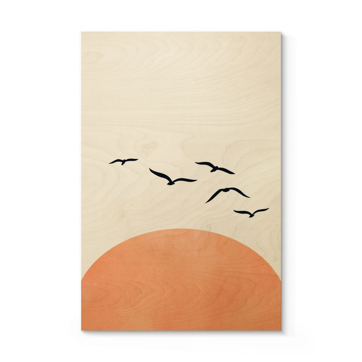 Holzbild Vogelschwarm im Sonnenuntergang - Kubistika - WA401746