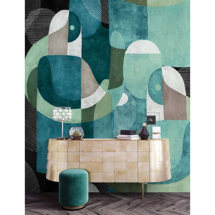 Livingwalls Fototapete Walls by Patel 3 Meeting Place 1 grün, blau, schwarz, weiss, grau - WA327974