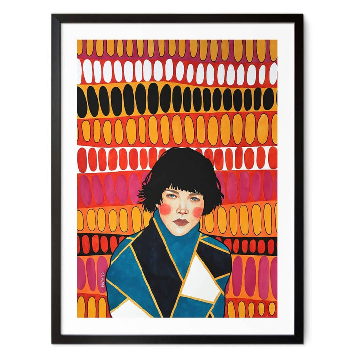 Poster Frau vor der bunten Retro-Tapete - Hülya - WA408567