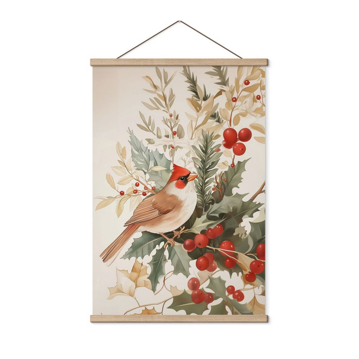 Stoffbild Winter - Kardinalsvogel mit Beerenzweig - Melloi Art Prints - WA500120