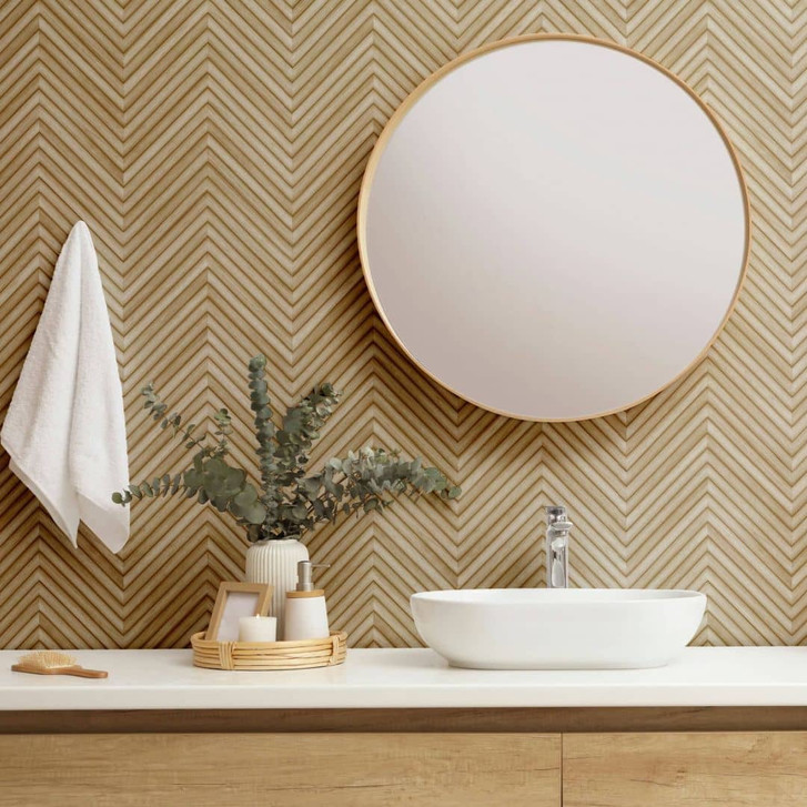 Vliestapete mit Fischgratmuster und Holzoptik beige Holzoptik - WA444781