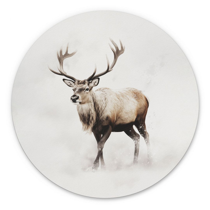 Wandbild Hirsch im weissen Winter - Magnusson - Alu-Dibond Rund - WA491643
