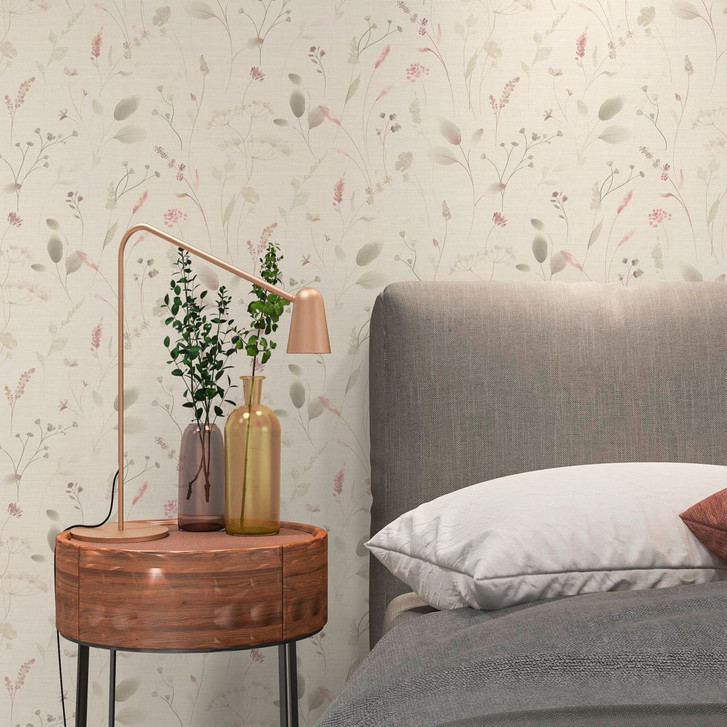 Wiesenblumen-Tapete Rosa Beige Weiss - Vliestapete mit floraler Aquarelloptik - WA509581