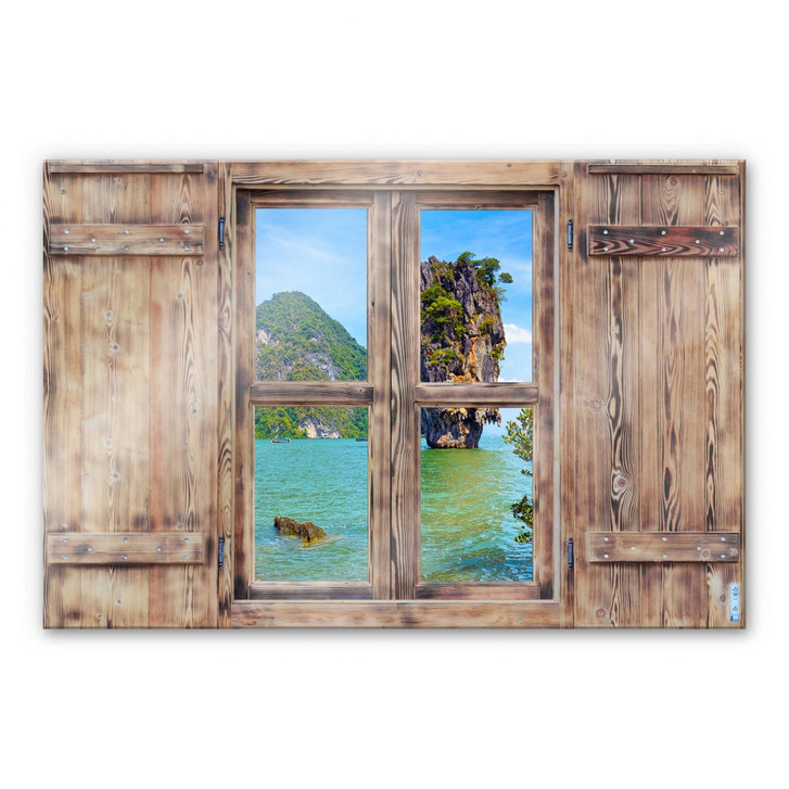 Glasbild 3D Holzfenster - Khao Ta Pu Island - WA231877