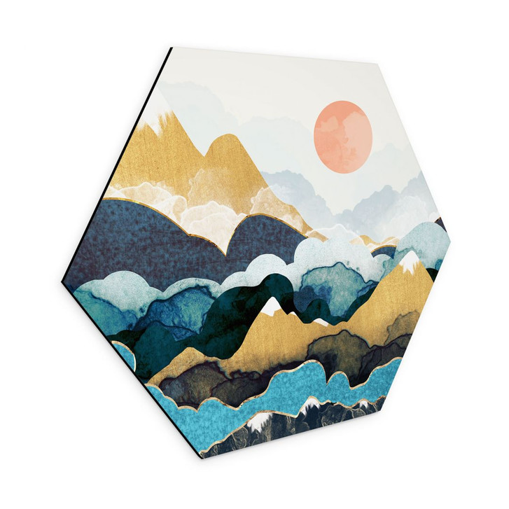 Hexagon Wandbild Berggipfel über den Wolken - SpaceFrog Designs - Alu-Dibond - WA422714