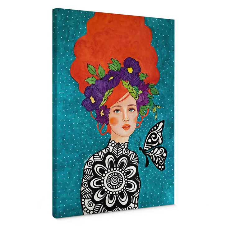 Leinwandbild Schmetterlingsfrau mit Blütenkranz - Hülya - WA496654
