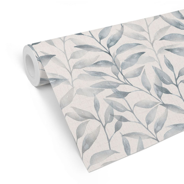 Mustertapete Zarte Aquarell-Blätter - Soft Grau - Bloomery Decor - WA496066