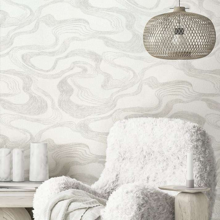 Vliestapete mit Nebelduns in glänzenden Bögen weiss Grafisch - WA445153