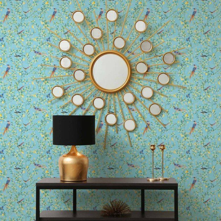 Vliestapete Vögel, Blumen Floral Natur matt in Blau - WA473013