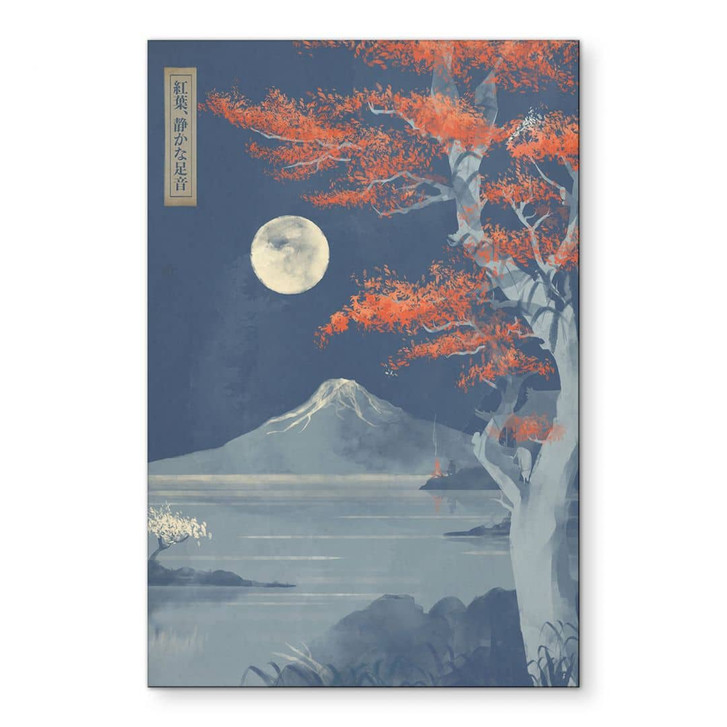 Wandbild Vollmond über dem Gipfel des Fuji-san - Roze - Alu-Dibond - WA449475