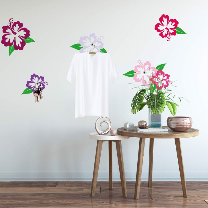 Wandtattoo Haken Hibiskusblüten bunt + Haken (inklusive 3 Bullet) - WA211350