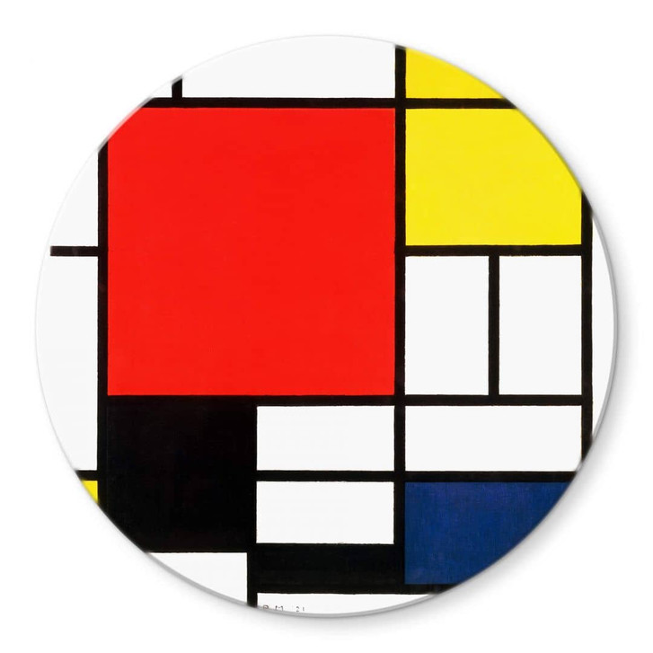Glasbild Mondrian - Komposititon mit Rot Gelb Blau und Schwarz - Rund - WA326393