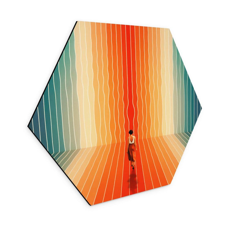 Hexagon Wandbild Frau vor der Regenbogen-Kulisse - Taudalpoi - Alu-Dibond - WA393810