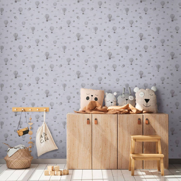 Kindertapete Heissluftballons Grau Weiss - Luftballons & Wolken - - WA465323
