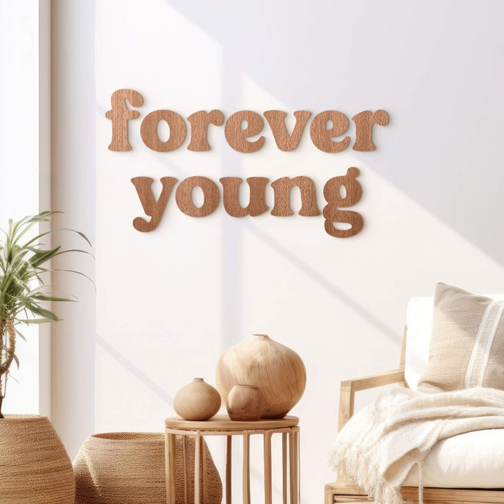 Spruch Wanddeko Forever young - Holzdeko Mahagoni - WA402062