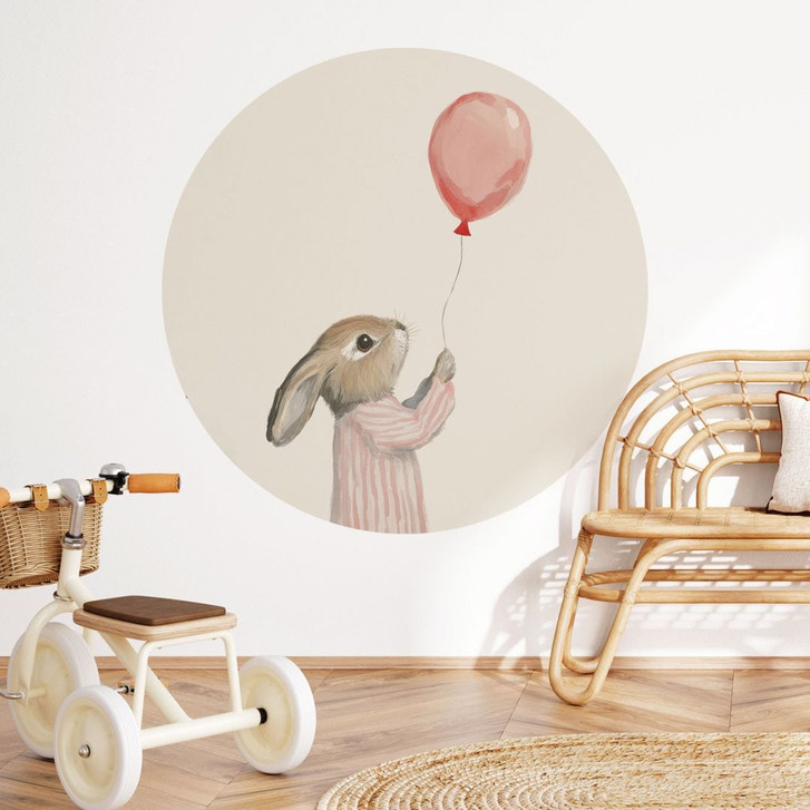 Wandtattoo Süsser Hase mit Luftballon - Treechild - Rund - WA501217