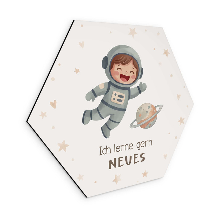 Alu-Dibond Hexagon mit Astronautin - positiver Spruch 
