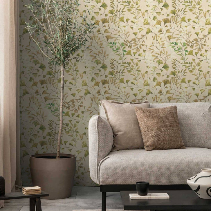 Blätter-Tapete Ginkgo Natur Creme – Vliestapete mit sanften Grüntönen – Modern & Elegant - WA465562