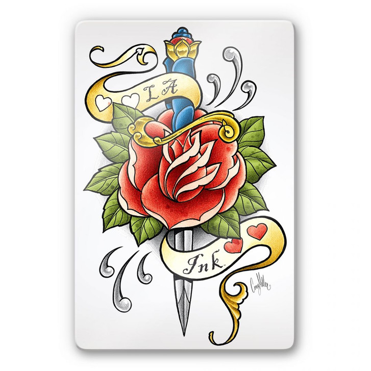 Glasbild LA Ink Dolch mit Rose - WA124410