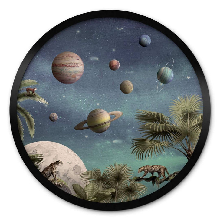 Kinderzimmer Poster Kikki Belle - Tropische Fantasiewelt mit Planeten und Palmen - Rund - WA407916