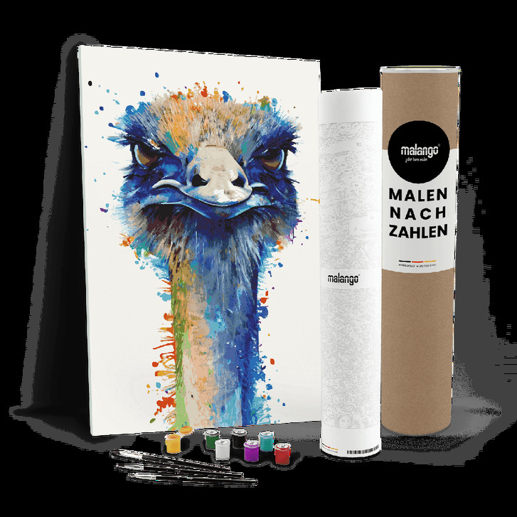 Malen nach Zahlen Leinwandbild - Straussenfamilie Papa Sandro - WA447568