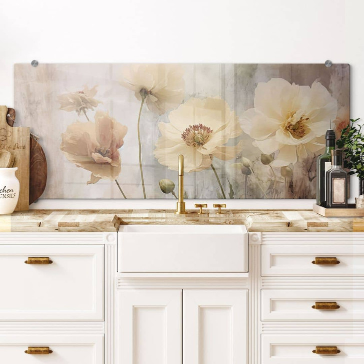 Spritzschutz Blumenpracht in warmen Pastelltönen - Paksoylu - Panorama - WA433551