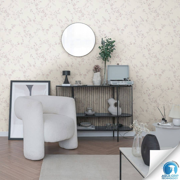 Florale Vliestapete Creme Rosa - Tapete mit Zweigen & Blüten - Tapezieren ohne Kleister - WA465616