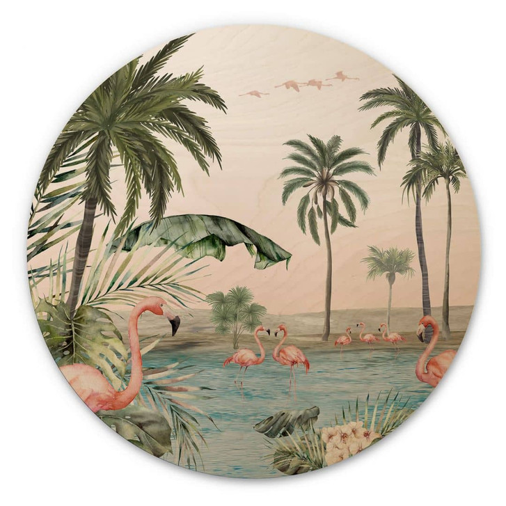 Holzbild Kikki Belle - Flamingo Oase - Rund - WA332987