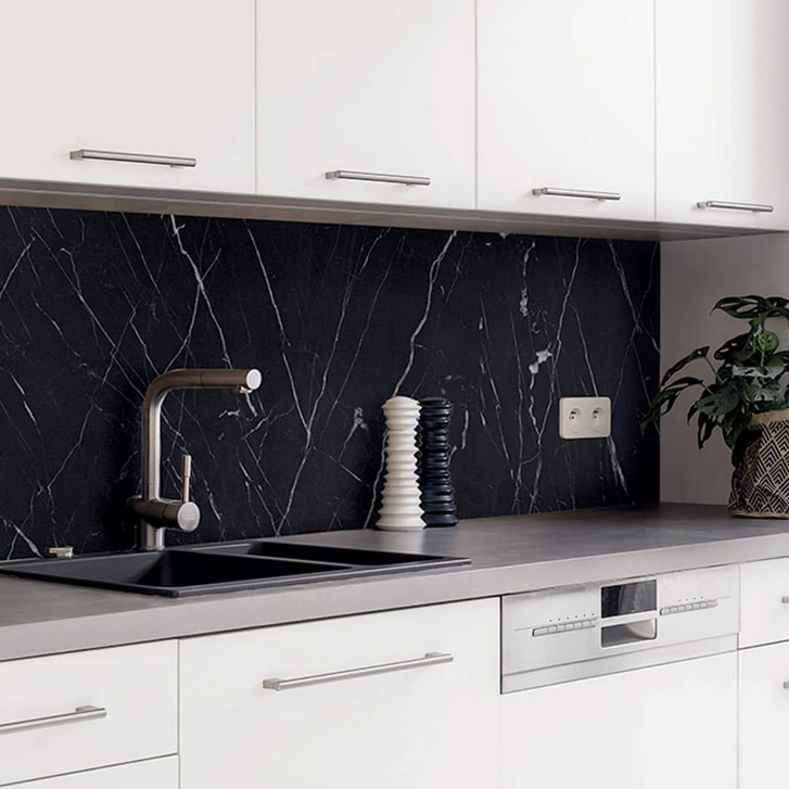 Küchenrückwand Spritzschutz Marmor Optik Schwarz-Weiss - Folie oder Aluverbund - WA410243