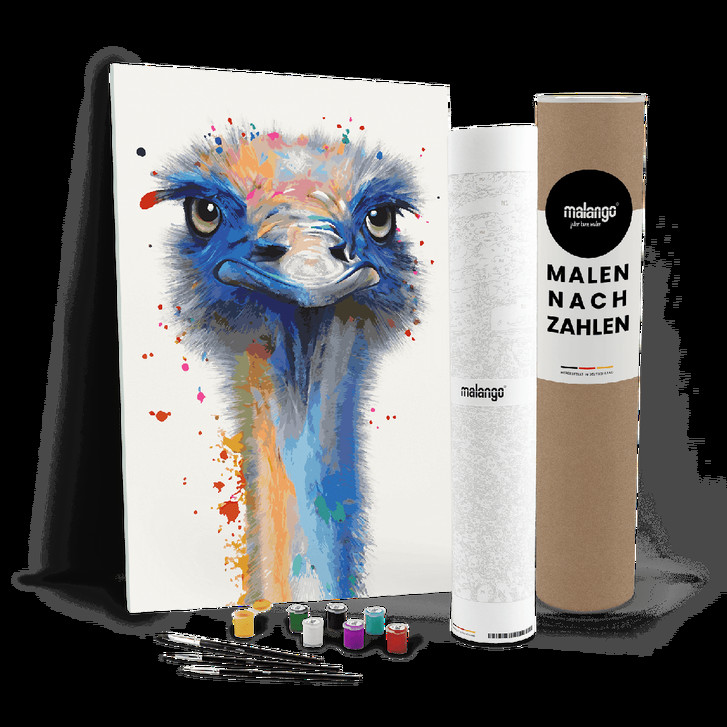 Malen nach Zahlen Leinwandbild - Straussenfamilie Mama Sandra - WA447564