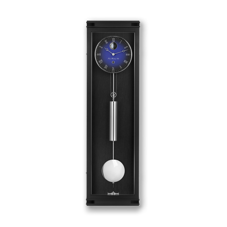 Regulateur Hudson Franz Hermle & Sohn Monatsläufer schwarz mit blauem Ziffernblatt und Mondkugel - UG100952