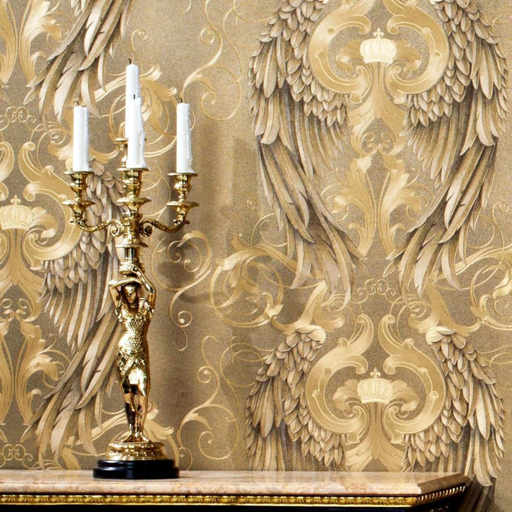 Vliestapete Flügel, Kronen Ornamental Klassisch in Gold - WA508541