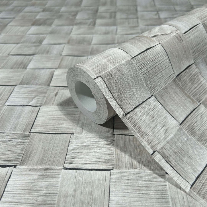 Vliestapete in 3D-Flechtoptik aus Holz grau 3D-Optik - WA508417