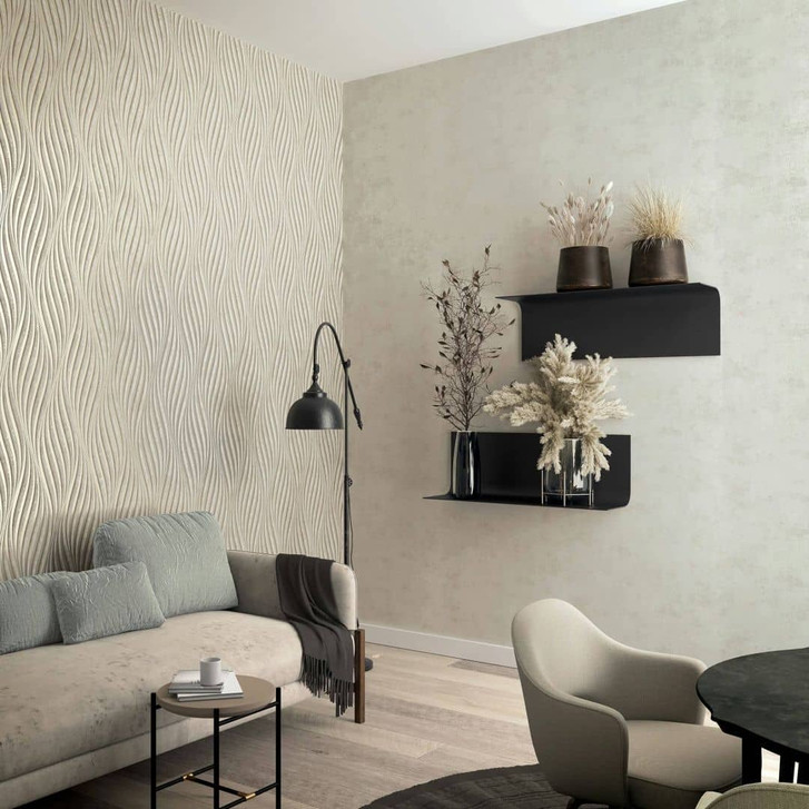 Vliestapete mit geschwungenen glänzenden Streifen beige Muster - WA450488