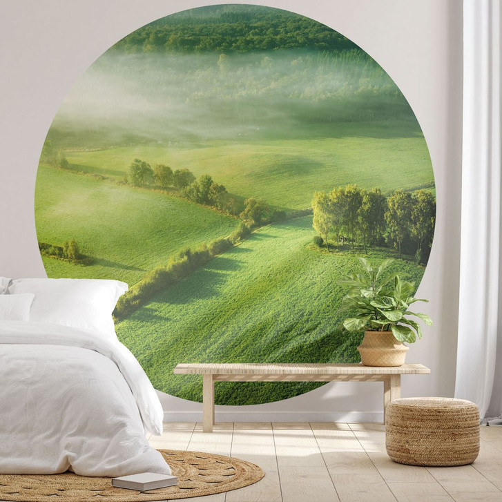 Fototapete Landschaft - Idyllische Felder im Nebel - Keller - Rund - Selbstklebend/Vlies - WA467010