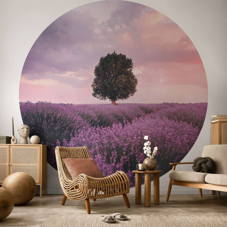 Fototapete Lila Lavendelfelder bei Sonnenuntergang - Cevik - Rund - Selbstklebend/Vlies - WA467058