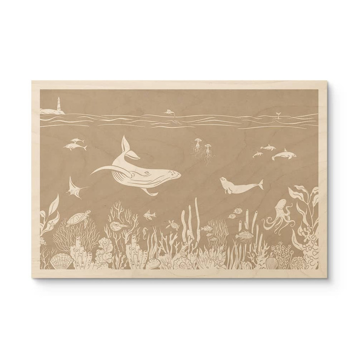 Holzbild Faszinierende Meerestiere im Ozean - Braun - Kikki Belle - WA443892