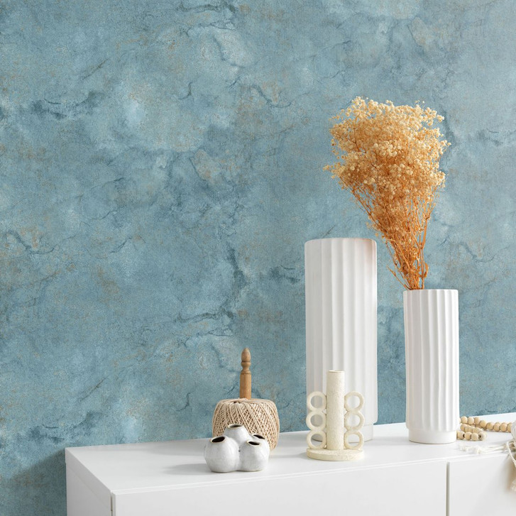 PVC-freie Vliestapete mit Marmoroptik in türkis - WA397588