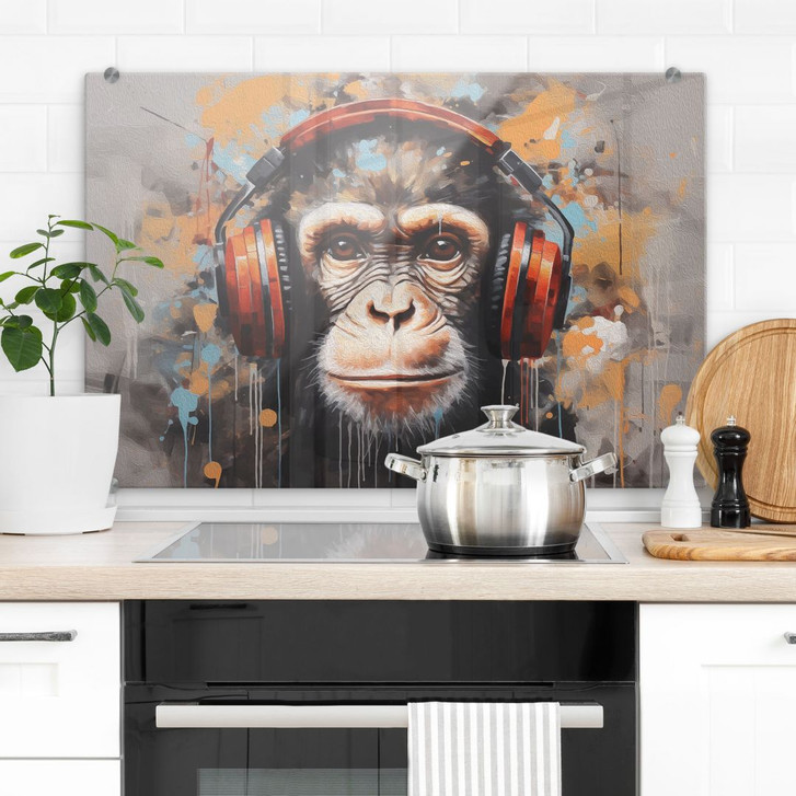 Spritzschutz DJ Affe mit Kopfhörer - Magnusson - WA410579