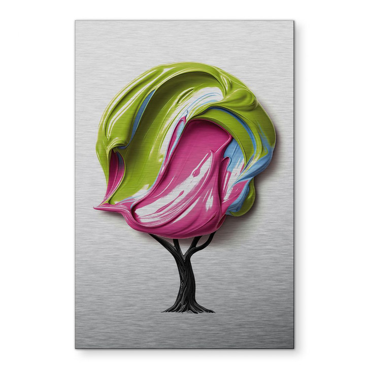 Wandbild mit Silbereffekt Baum mit bunter 3D-Krone - Mielu - Alu-Dibond - WA458694