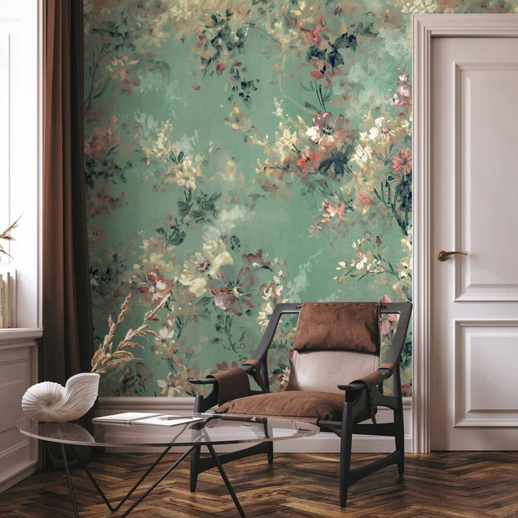 Fototapete in Blumen Blüten grün, beige Floral - WA448730